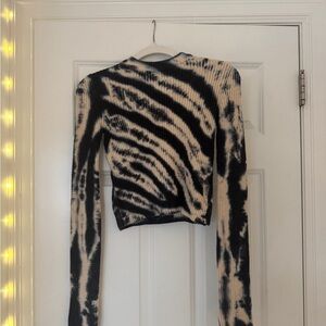 Princess Polly Black Cream Long Sleeve Fitted Crop Bodysuit